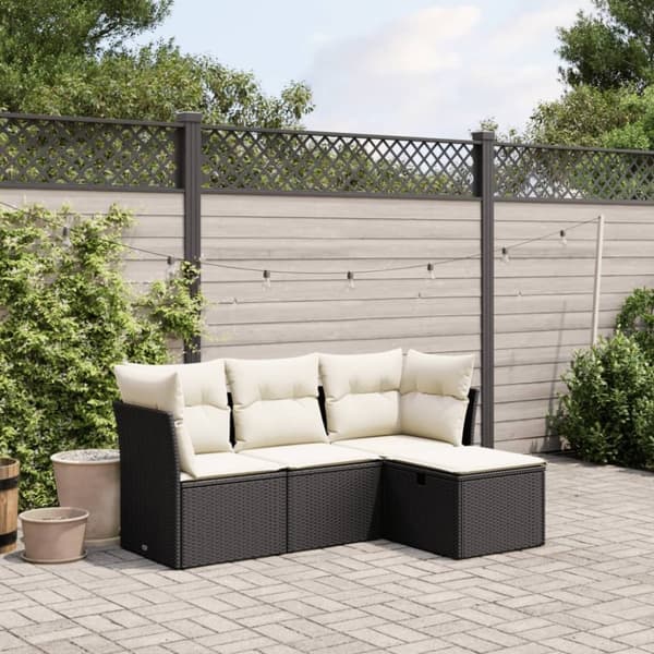 vidaXL sofasæt til haven 4 dele med hynder polyrattan sort