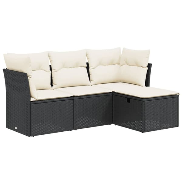 vidaXL sofasæt til haven 4 dele med hynder polyrattan sort