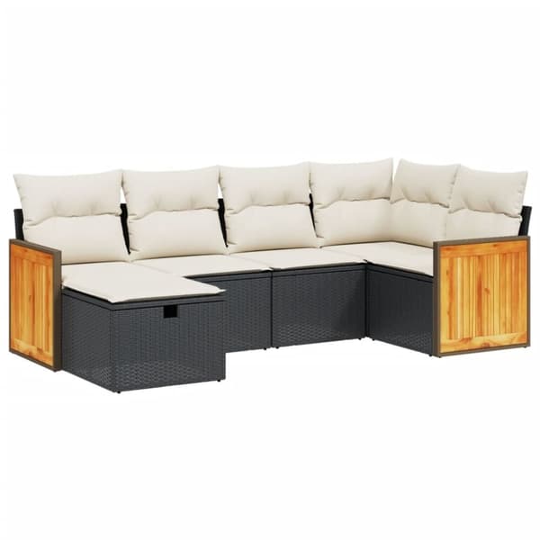 vidaXL sofasæt til haven 6 dele med hynder polyrattan sort