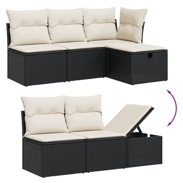 vidaXL sofasæt til haven 6 dele med hynder polyrattan sort