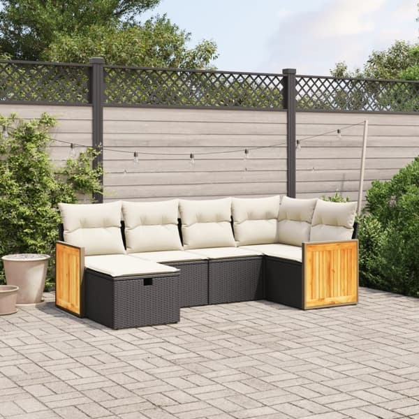 vidaXL sofasæt til haven 6 dele med hynder polyrattan sort