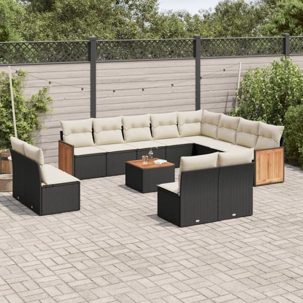 vidaXL sofasæt til haven 13 dele med hynder polyrattan sort