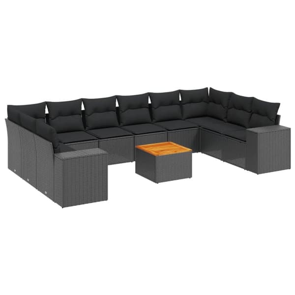 vidaXL sofasæt til haven 11 dele med hynder polyrattan sort