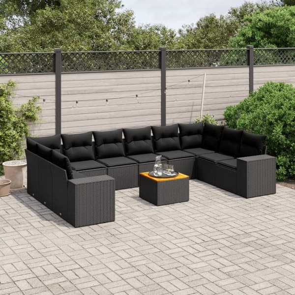 vidaXL sofasæt til haven 11 dele med hynder polyrattan sort