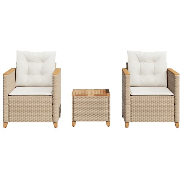 vidaXL bistrosæt 3 dele med hynder polyrattan og akacietræ beige