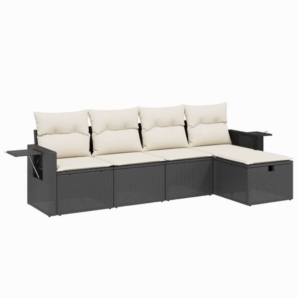 vidaXL sofasæt til haven 5 dele med hynder polyrattan sort