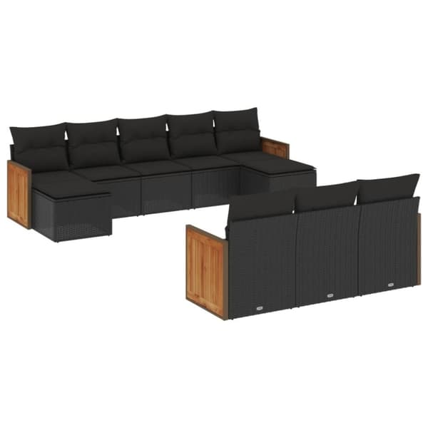 vidaXL sofasæt til haven 10 dele med hynder polyrattan sort