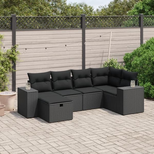 vidaXL sofasæt til haven 6 dele med hynder polyrattan sort