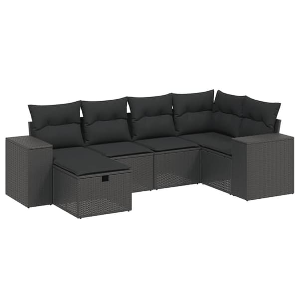 vidaXL sofasæt til haven 6 dele med hynder polyrattan sort