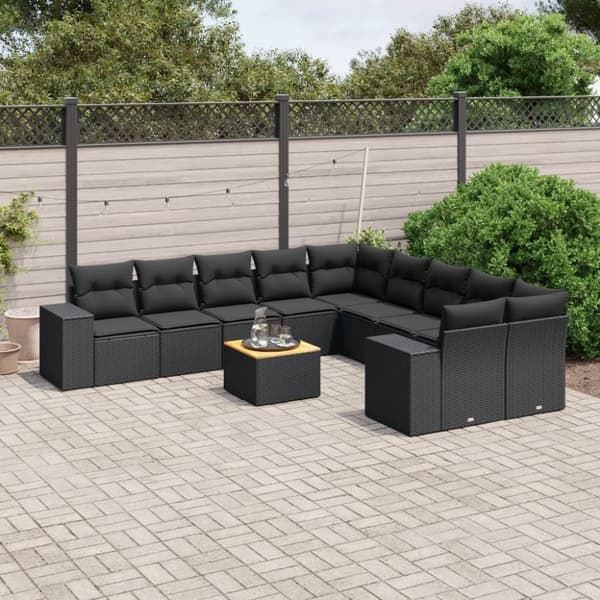 vidaXL sofasæt til haven 11 dele med hynder polyrattan sort
