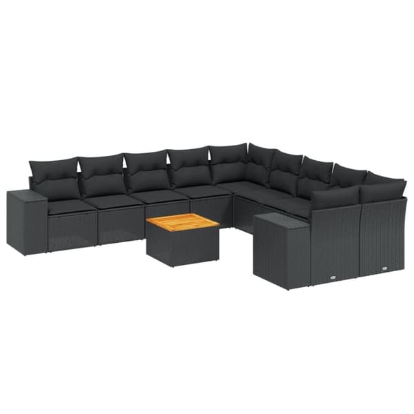 vidaXL sofasæt til haven 11 dele med hynder polyrattan sort