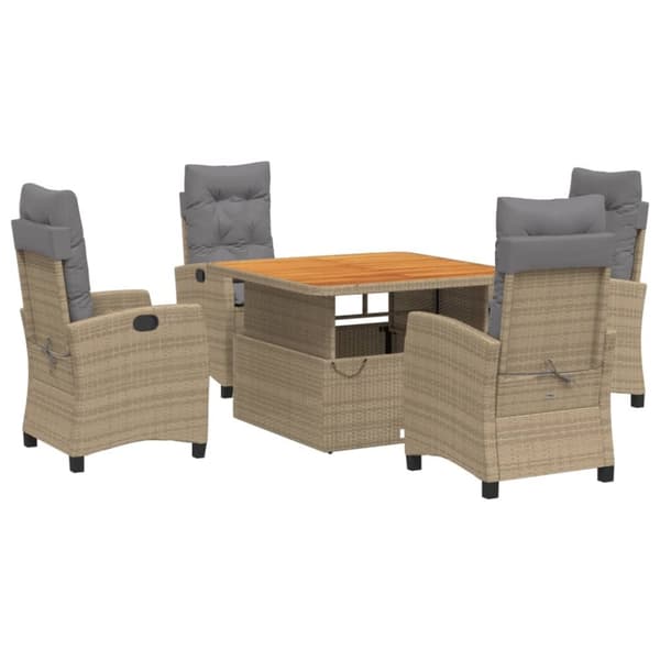 vidaXL spisebordssæt til haven 5 dele med hynder polyrattan beige