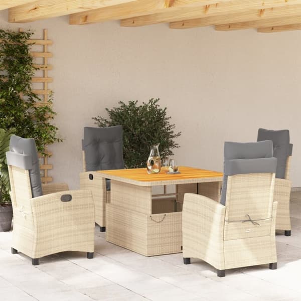 vidaXL spisebordssæt til haven 5 dele med hynder polyrattan beige