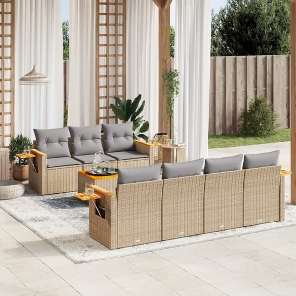 vidaXL sofasæt til haven 8 dele med hynder polyrattan beige