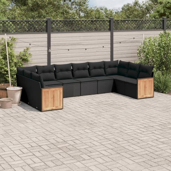 vidaXL sofasæt til haven 10 dele med hynder polyrattan sort