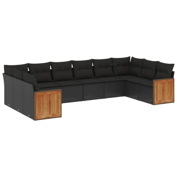 vidaXL sofasæt til haven 10 dele med hynder polyrattan sort