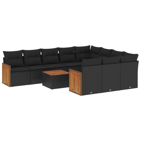 vidaXL sofasæt til haven 11 dele med hynder polyrattan sort