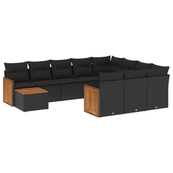 vidaXL sofasæt til haven 11 dele med hynder polyrattan sort