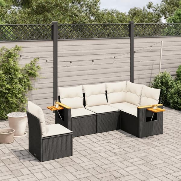 vidaXL sofasæt til haven 5 dele med hynder polyrattan sort