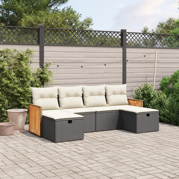 vidaXL sofasæt til haven 6 dele med hynder polyrattan sort