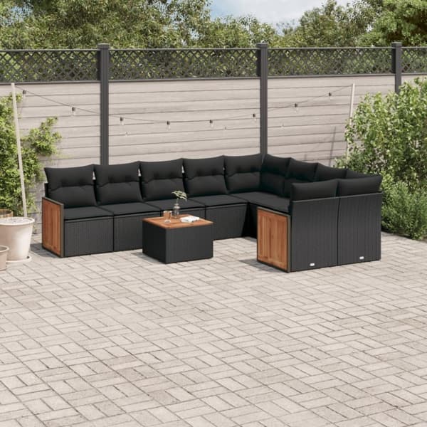 vidaXL sofasæt til haven 10 dele med hynder polyrattan sort