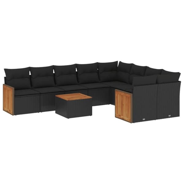 vidaXL sofasæt til haven 10 dele med hynder polyrattan sort