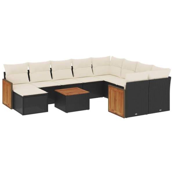 vidaXL sofasæt til haven 11 dele med hynder polyrattan sort