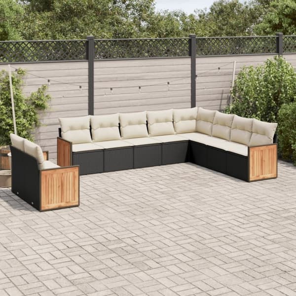 vidaXL sofasæt til haven 10 dele med hynder polyrattan sort