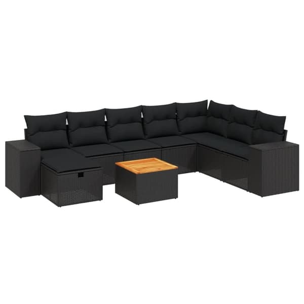 vidaXL sofasæt til haven 9 dele med hynder polyrattan sort