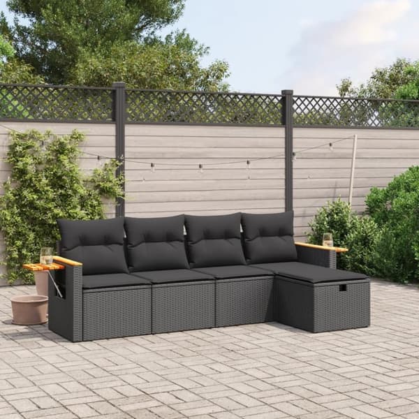 vidaXL sofasæt til haven 5 dele med hynder polyrattan sort
