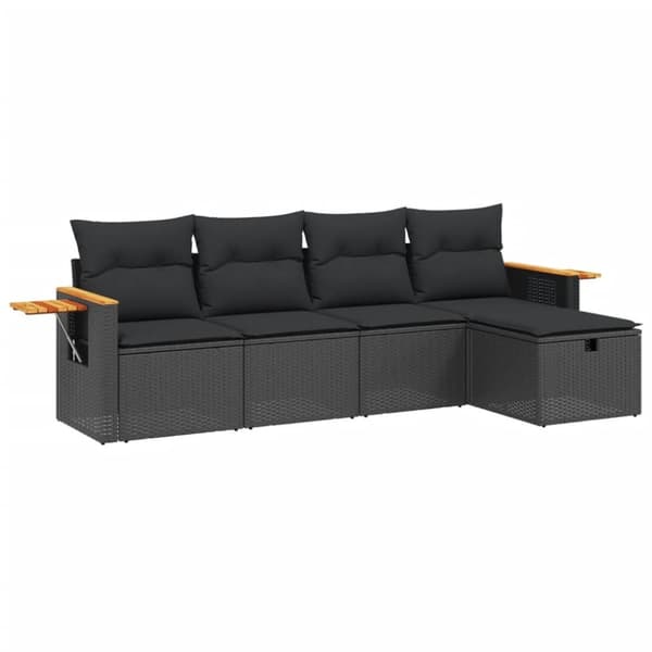 vidaXL sofasæt til haven 5 dele med hynder polyrattan sort