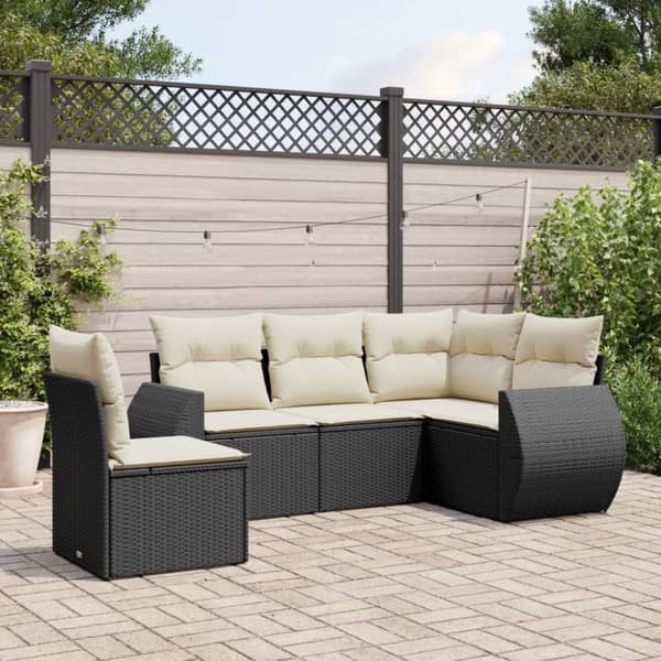 vidaXL sofasæt til haven 5 dele med hynder polyrattan sort