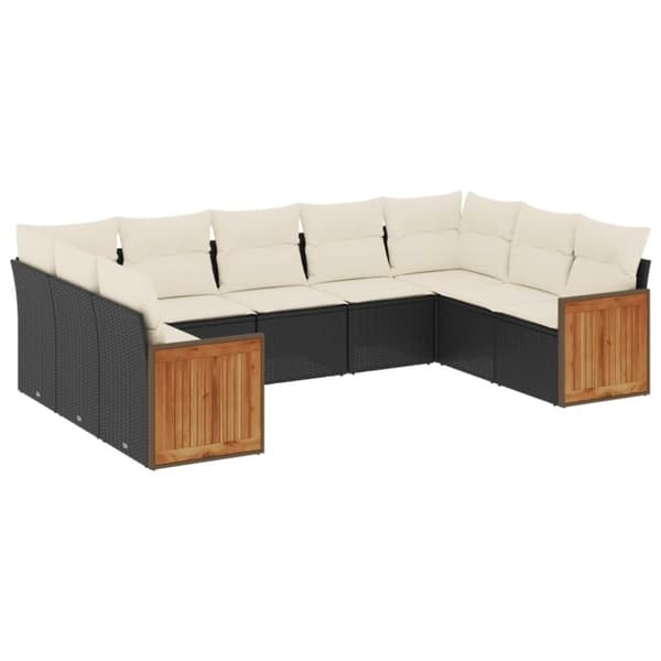 vidaXL sofasæt til haven 9 dele med hynder polyrattan sort