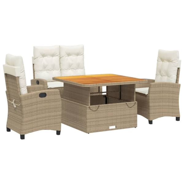 vidaXL spisebordssæt til haven 4 dele med hynder polyrattan beige
