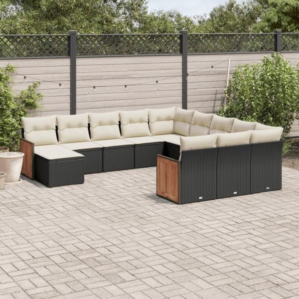 vidaXL sofasæt til haven 12 dele med hynder polyrattan sort