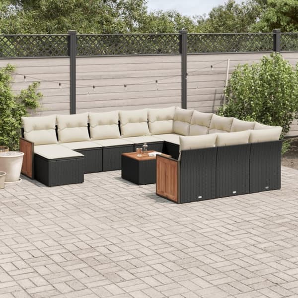 vidaXL sofasæt til haven 13 dele med hynder polyrattan sort