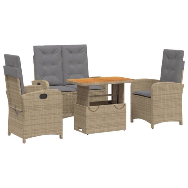 vidaXL spisebordssæt til haven 4 dele med hynder polyrattan beige