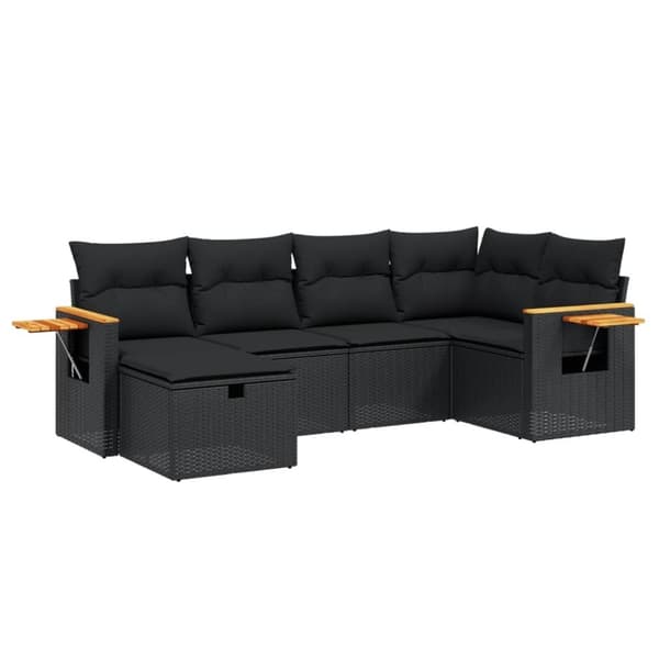 vidaXL sofasæt til haven 6 dele med hynder polyrattan sort