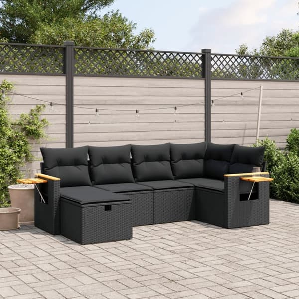 vidaXL sofasæt til haven 6 dele med hynder polyrattan sort