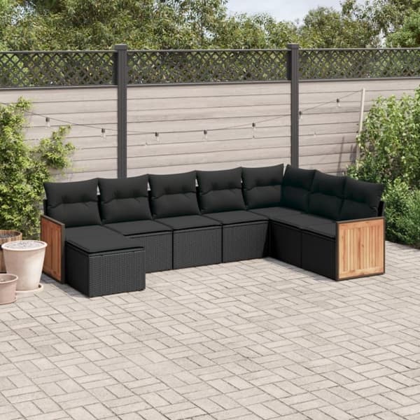vidaXL sofasæt til haven 8 dele med hynder polyrattan sort
