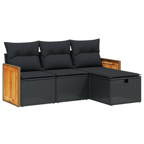 vidaXL sofasæt til haven 4 dele med hynder polyrattan sort