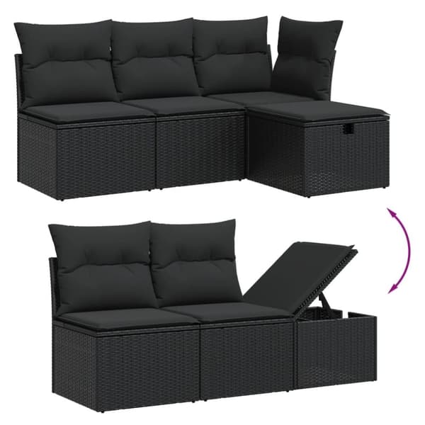 vidaXL sofasæt til haven 5 dele med hynder polyrattan sort