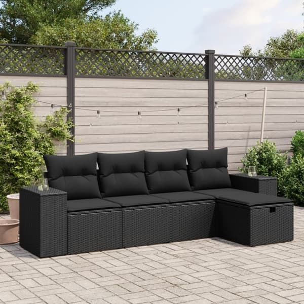 vidaXL sofasæt til haven 5 dele med hynder polyrattan sort
