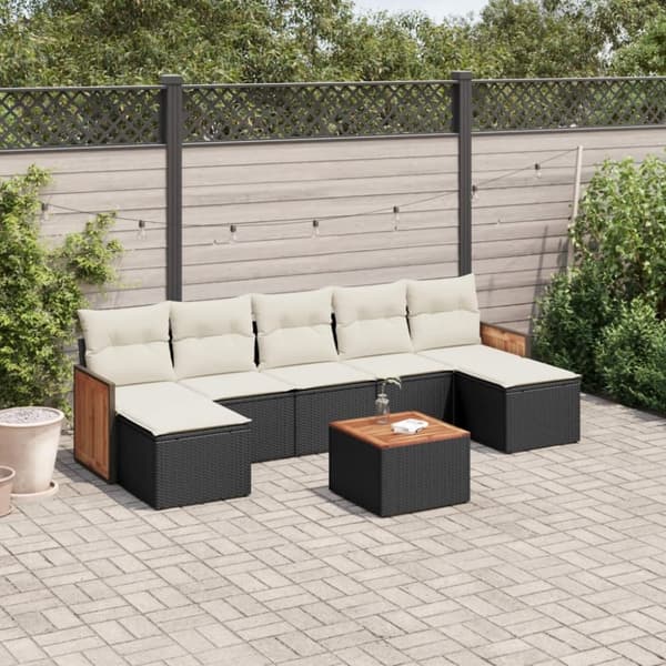vidaXL sofasæt til haven 8 dele med hynder polyrattan sort