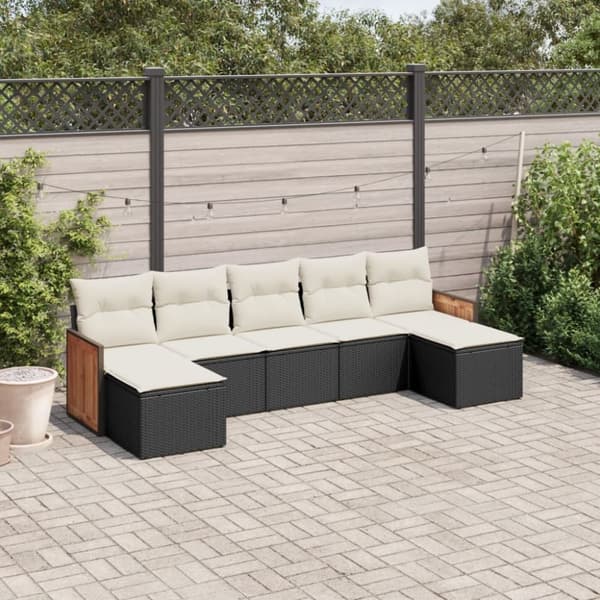vidaXL sofasæt til haven 7 dele med hynder polyrattan sort
