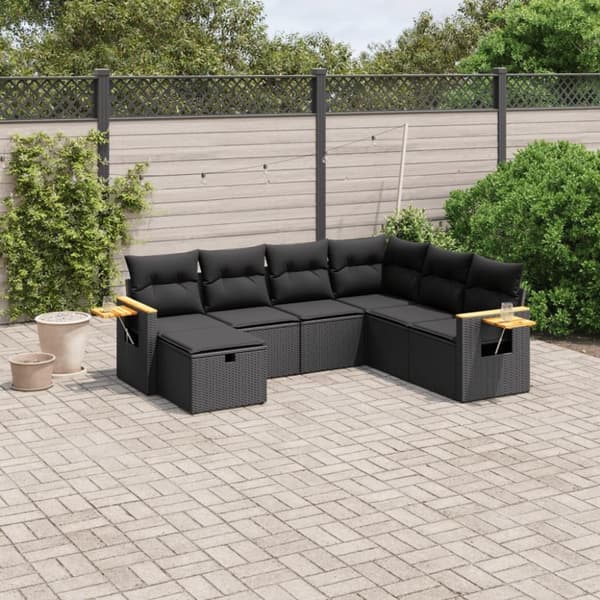 vidaXL sofasæt til haven 7 dele med hynder polyrattan sort