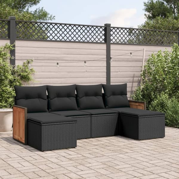 vidaXL sofasæt til haven 6 dele med hynder polyrattan sort