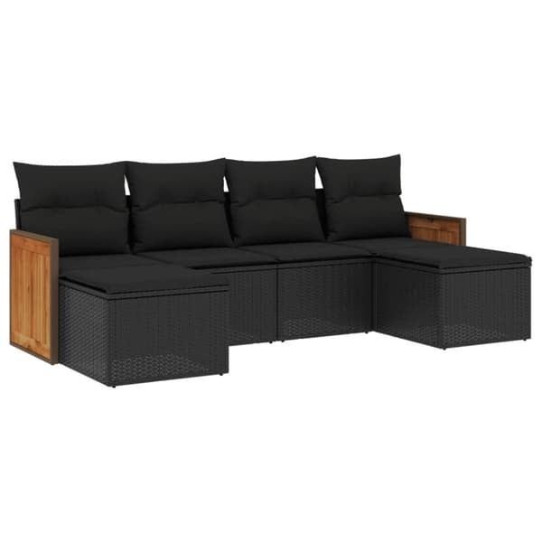 vidaXL sofasæt til haven 6 dele med hynder polyrattan sort