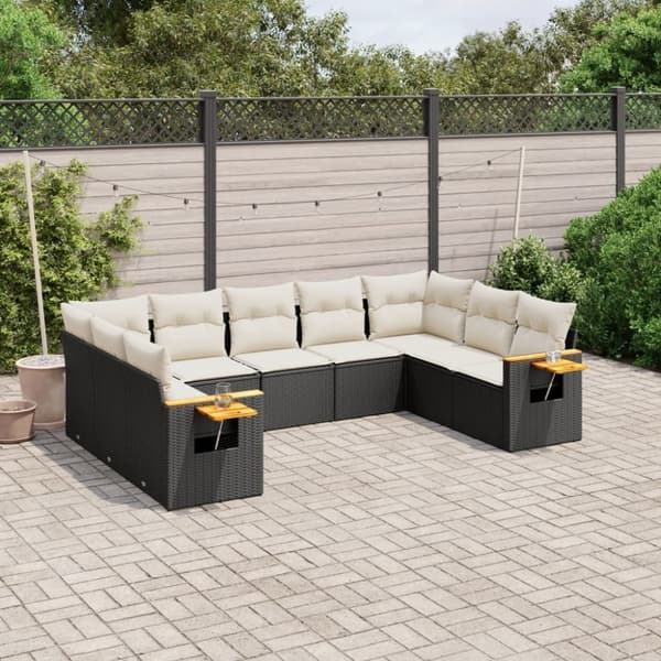 vidaXL sofasæt til haven 9 dele med hynder polyrattan sort