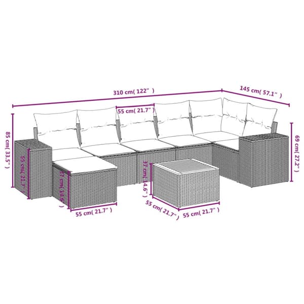vidaXL sofasæt til haven 8 dele med hynder polyrattan sort